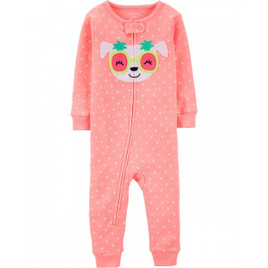 Сліп бавовняний з відкритими ніжками для дівчинки кораловий "Гламурна собачка"